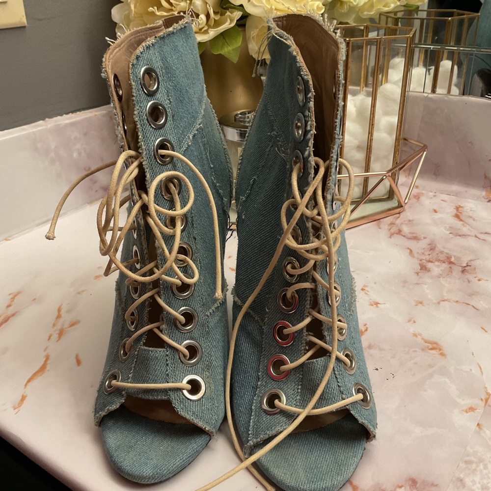 Denim Barbara Bui lace up bootie worn once size 38 fits true to size